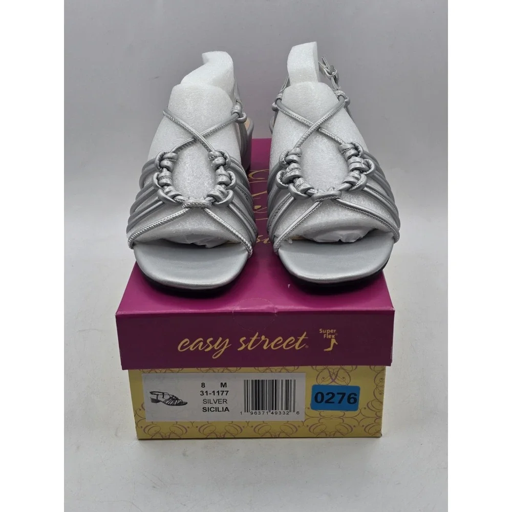 New Easy Street Womens‎ Sicilia Strappy Sandals Size 8 M Shoes Silver NIB